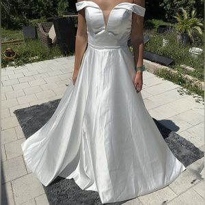 Elegant off shoulder satin wedding dress